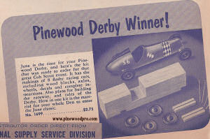 first pinewood derby ad -- history 1955